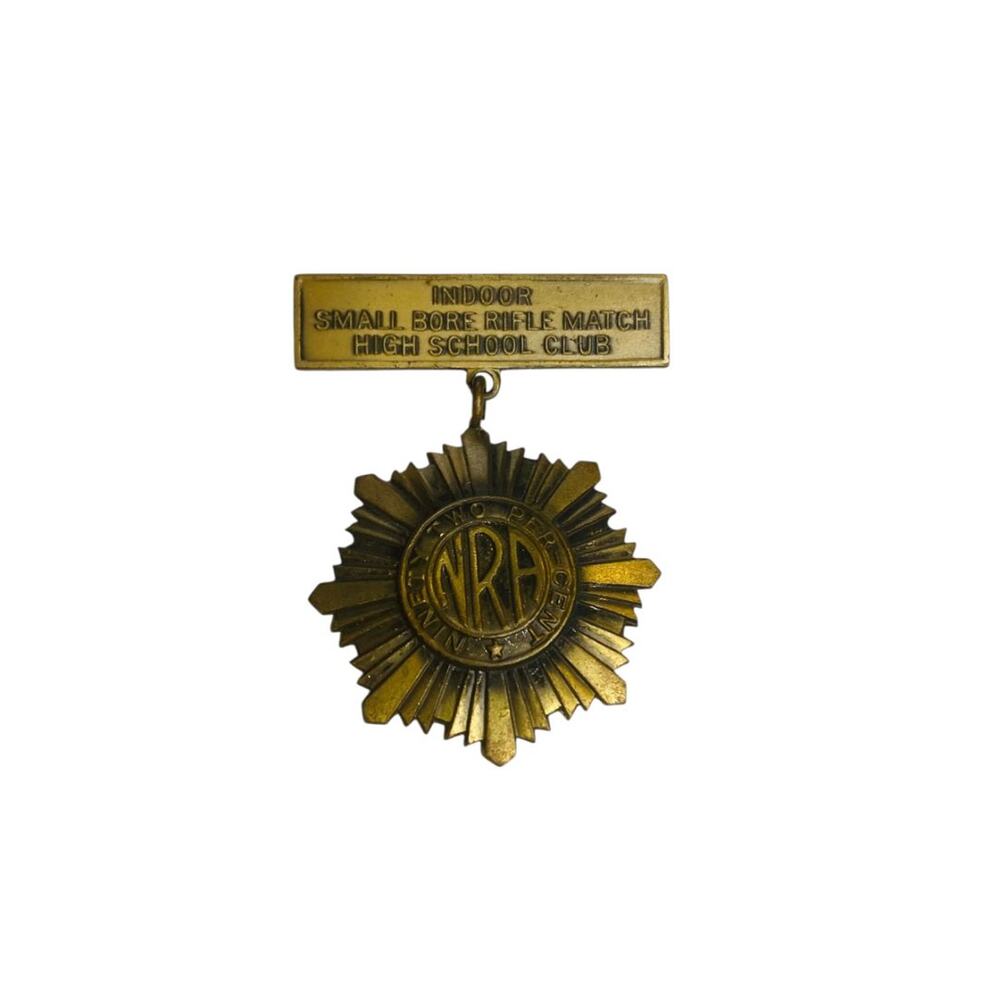 Vintage NRA Badge 2" Pin Indoor Small Bore Rifle Match High School Club 92%
